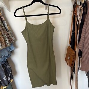 Olive Green Ribbed Dress